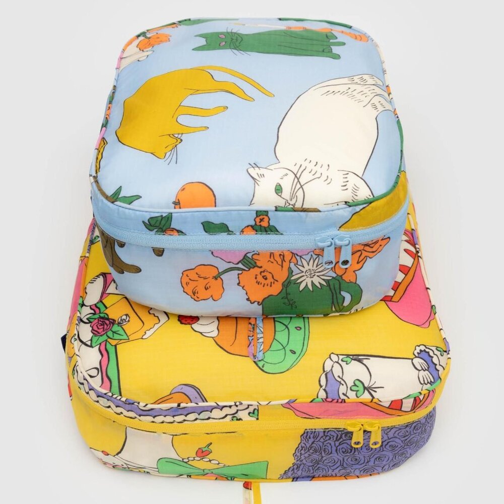 NWT Baggu Large Packing Cube Set - Still Life (Table Cats, Patisserie)